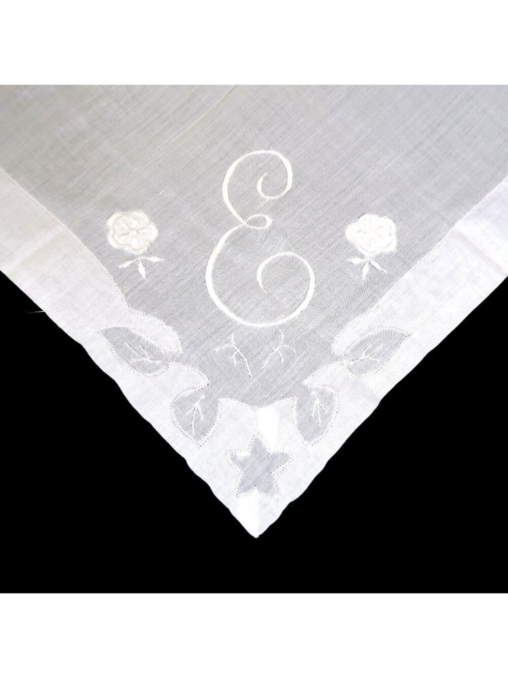 Vintage Monogrammed "E" Hankie – Sheer Cotton w/ Roses, Butterflies & Star